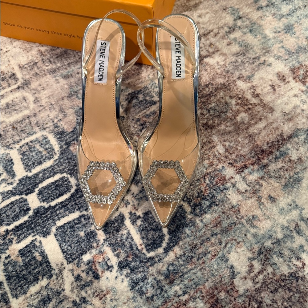 Steve Madden Silver and Clear Women's Heels